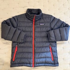 Patagonia Navy Puffer Jacket with Red Trim